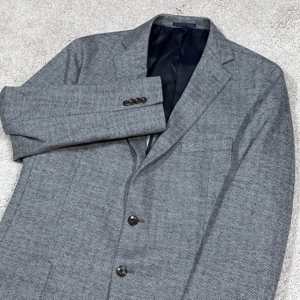 Jos A Bank Men's Gray Herringbone‎ Tailored Fit Blazer 44 Regular Cotton Wool